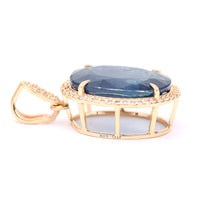 7.39 Ct Oval Mixed Cut Natural Sapphire 14K Gold Pendant