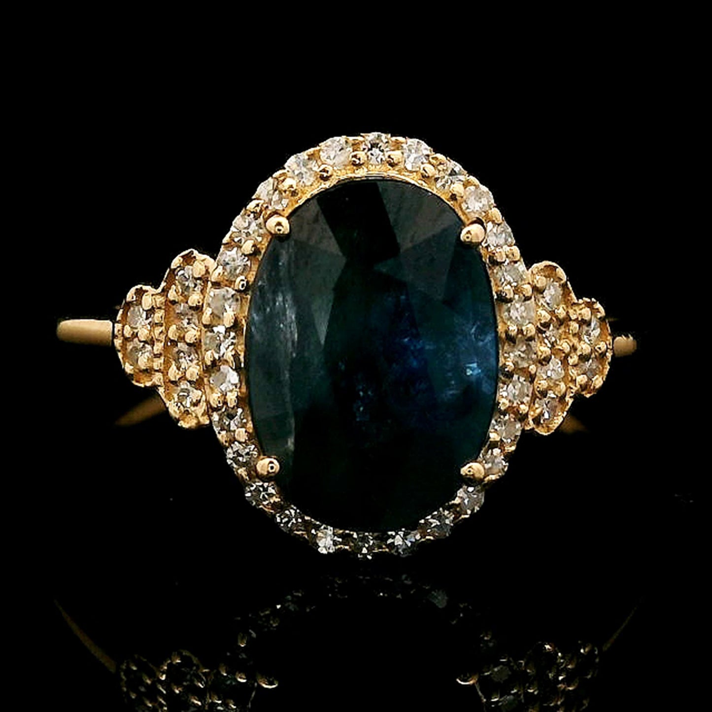 2.21 Ct Oval Mixed Cut Natural Sapphire 14K Gold Ring