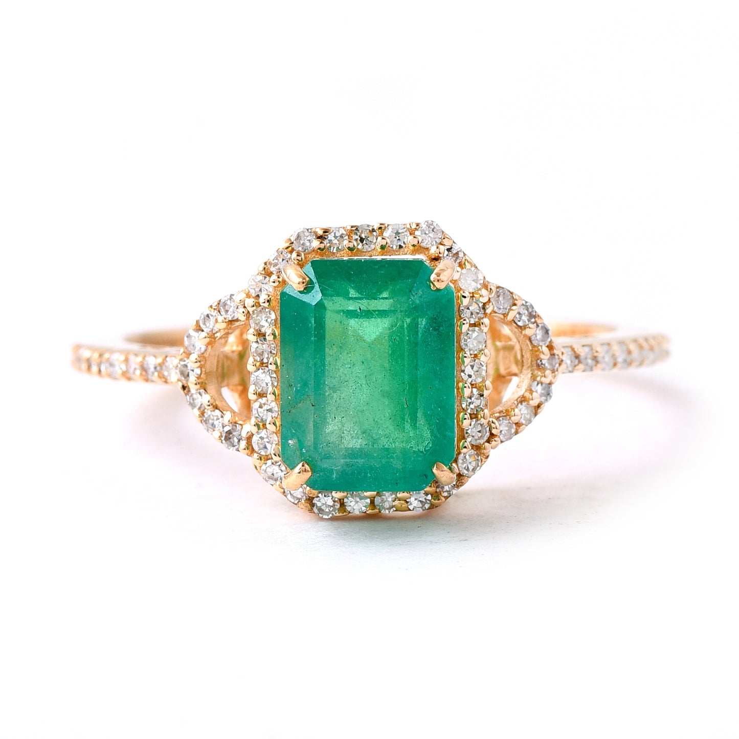2.12 Ct Octagon Step Cut Natural Emerald 14K Gold Ring