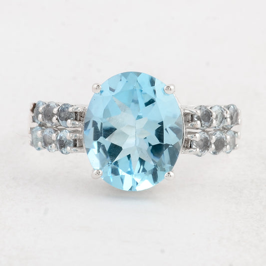 6.34 Ct Oval Swiss Blue Topaz 925 Sterling Silver Ring