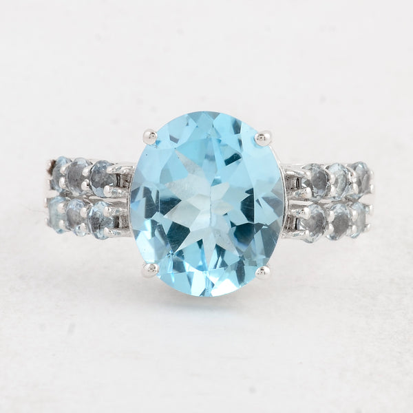 6.34 Ct Oval Swiss Blue Topaz 925 Sterling Silver Ring