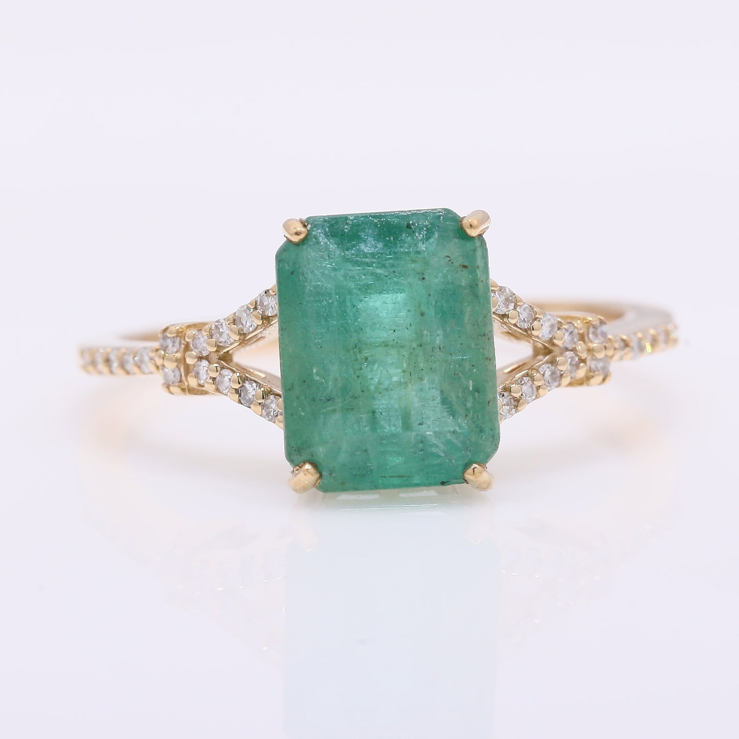2.59 Ct Octagon Step Cut Natural Emerald 14K Gold Ring