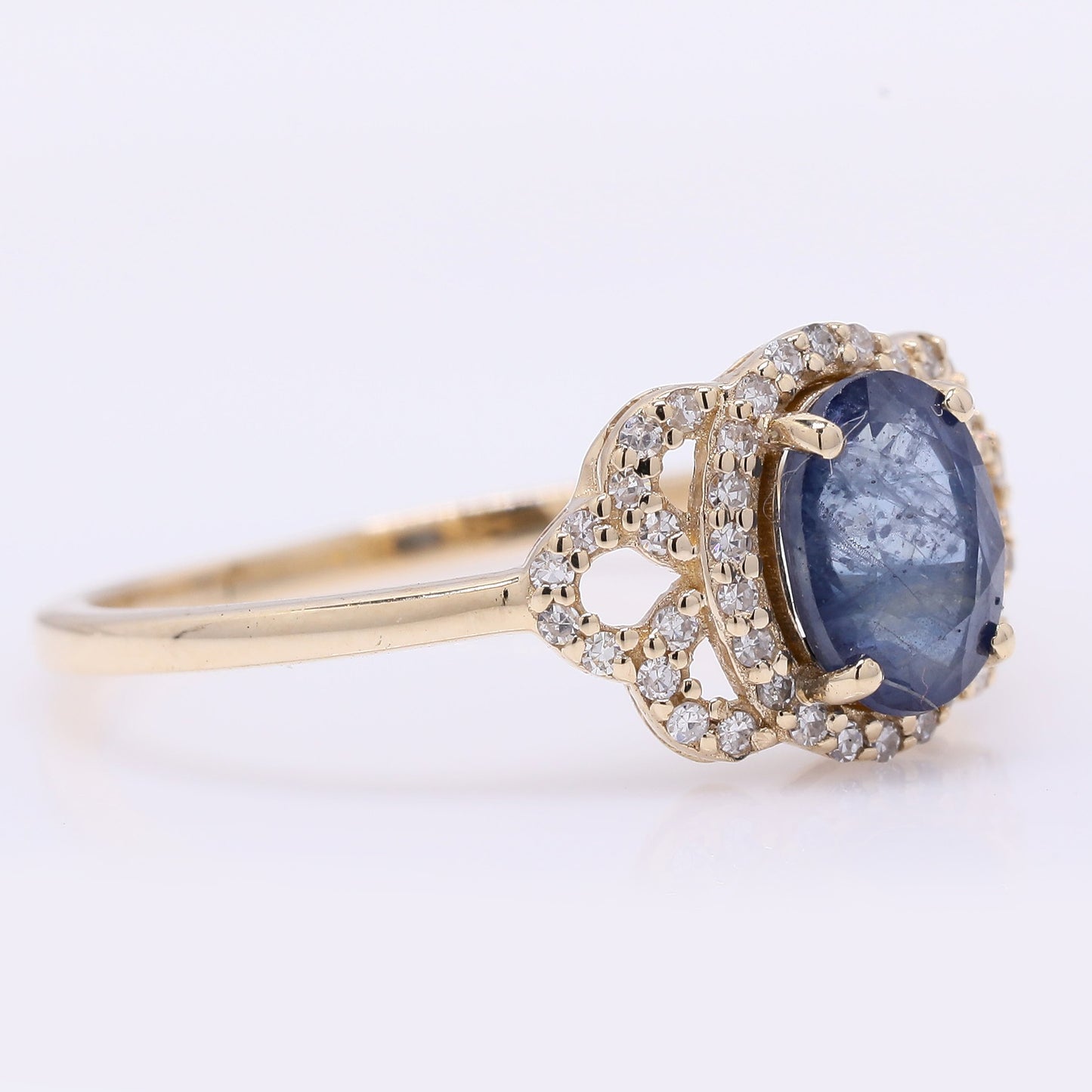1.32 Ct Oval Mixed Cut Natural Sapphire 14K Gold Ring