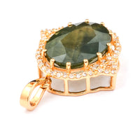6.06 Ct Oval Mixed Cut Natural Green Sapphire 14K Gold Pendant