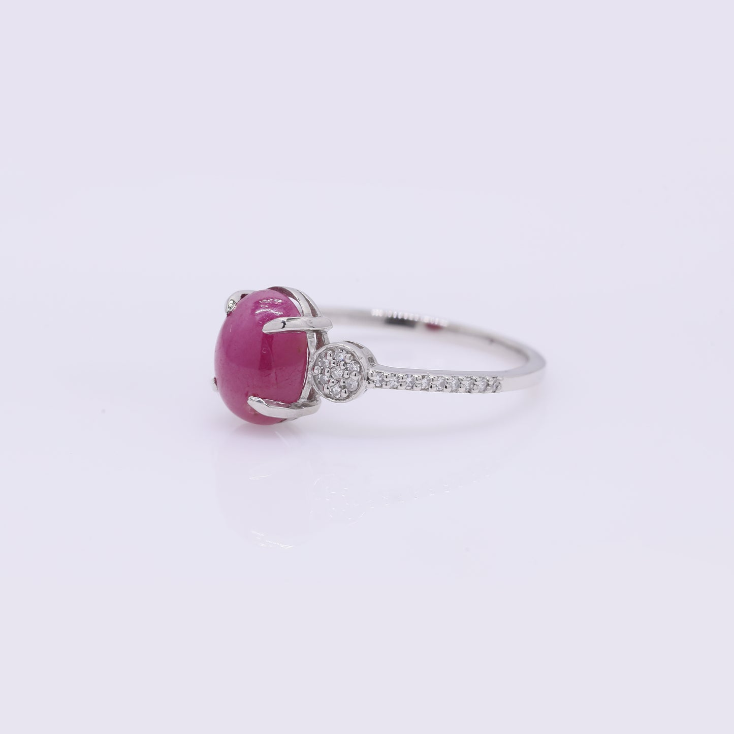 2.58 Ct Oval Cabochon Cut Natural Ruby 950 Platinum Ring