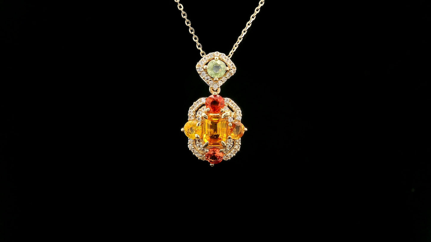 1.66 Ct Octagon Multi Sapphire 14K Gold Pendant