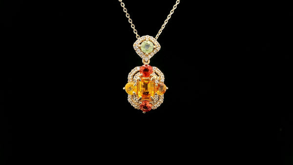 1.66 Ct Octagon Multi Sapphire 14K Gold Pendant