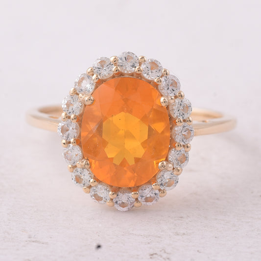 2.39 Ct Oval Fire Opal 9K Gold Ring
