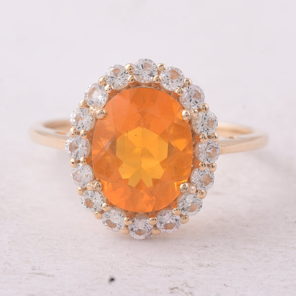 2.39 Ct Oval Fire Opal 9K Gold Ring