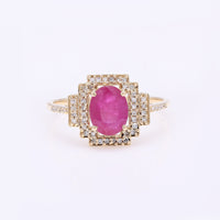 1.50 Ct Oval Mixed Cut Natural Corundum Ruby 14K Gold Ring