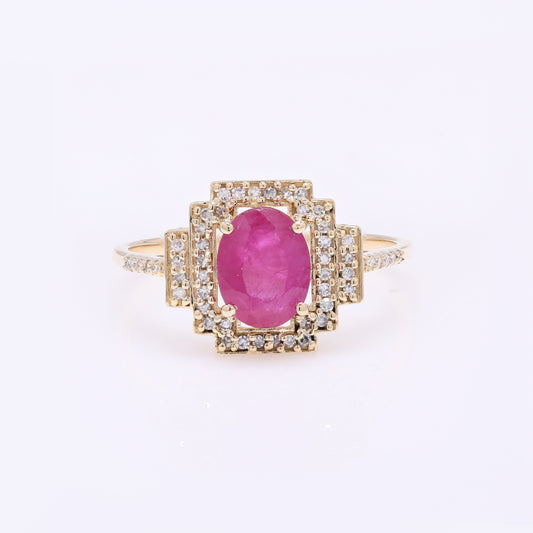 1.50 Ct Oval Mixed Cut Natural Corundum Ruby 14K Gold Ring