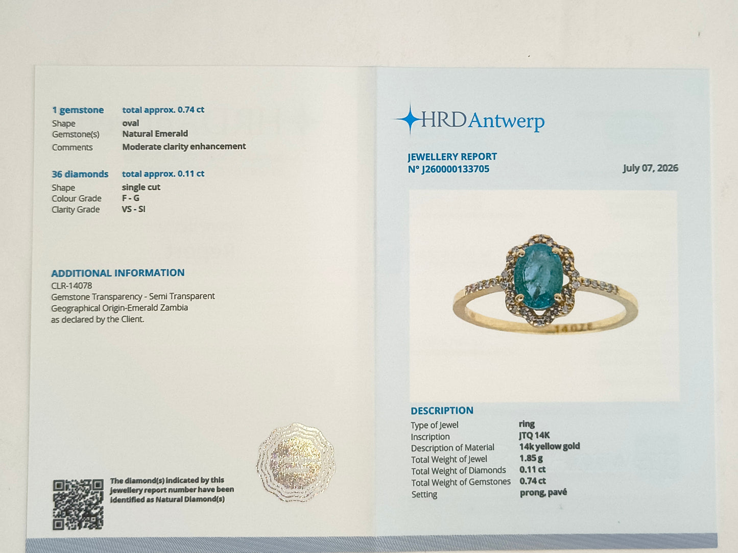 0.85 Ct Oval Natural Emerald 14K Gold Ring