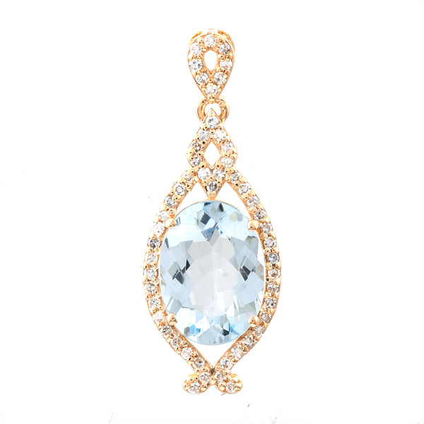 1.86 Ct Oval Mixed Cut Natural Aquamarine 14K Gold Pendant