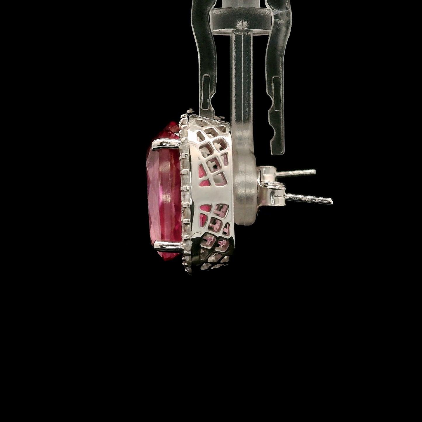 18.88 Ct Cushion Pink Topaz, White Zircon 925 Sterling Silver Earrings