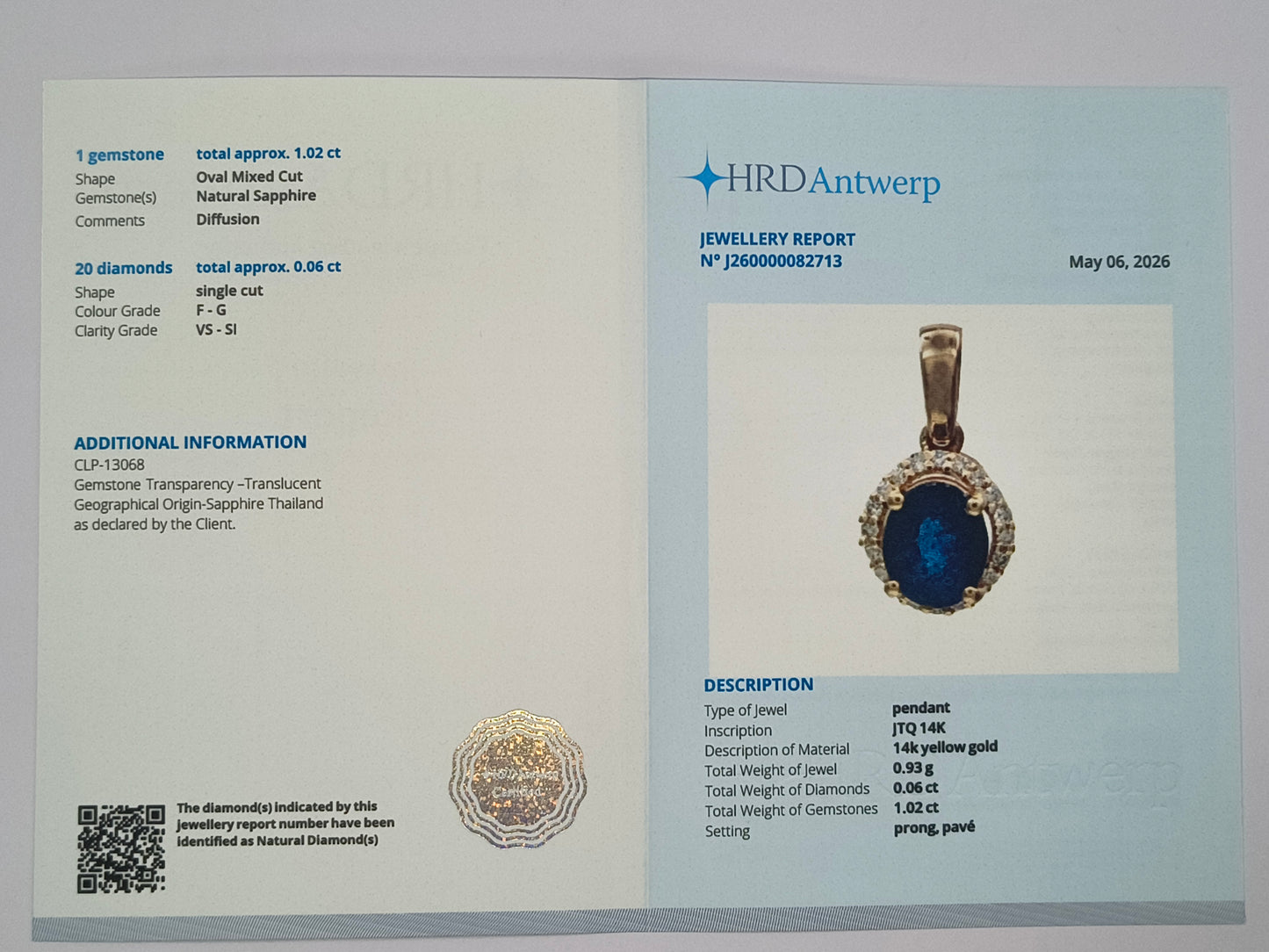 1.08 Ct Oval Mixed Cut Natural Sapphire 14K Gold Pendant