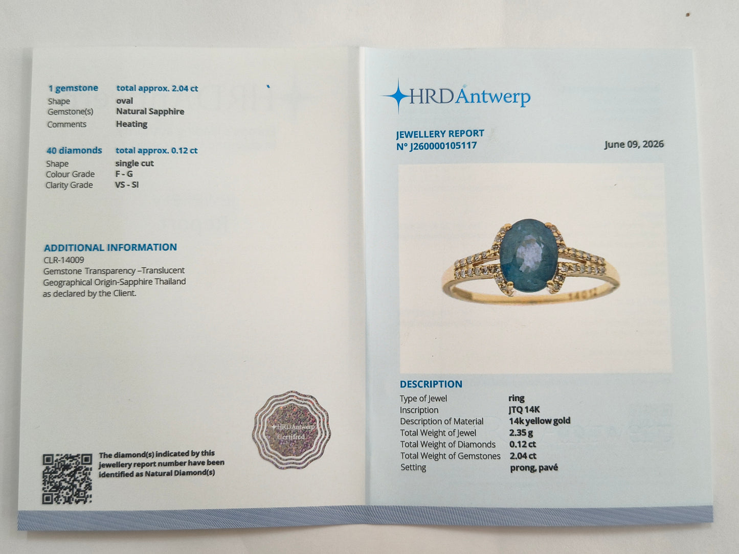 2.16 Ct Oval Natural Sapphire 14K Gold Ring
