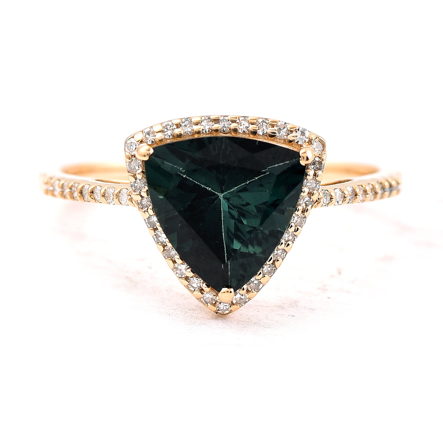 1.71 Ct Triangle Mixed Cut Natural Green Tourmaline 14K Gold Ring