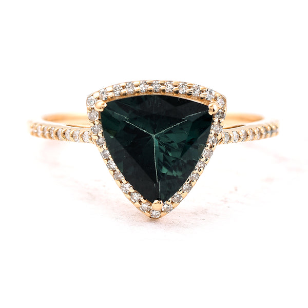 1.71 Ct Triangle Mixed Cut Natural Green Tourmaline 14K Gold Ring