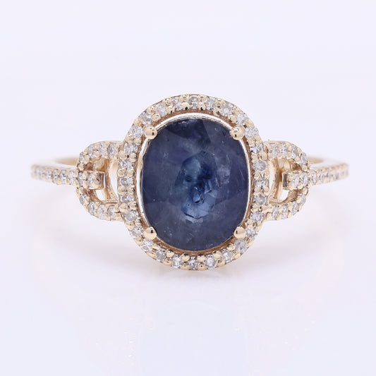 2.39 Ct Oval Mixed Cut Natural Sapphire 14K Gold Ring