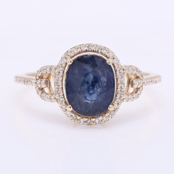 2.39 Ct Oval Mixed Cut Natural Sapphire 14K Gold Ring