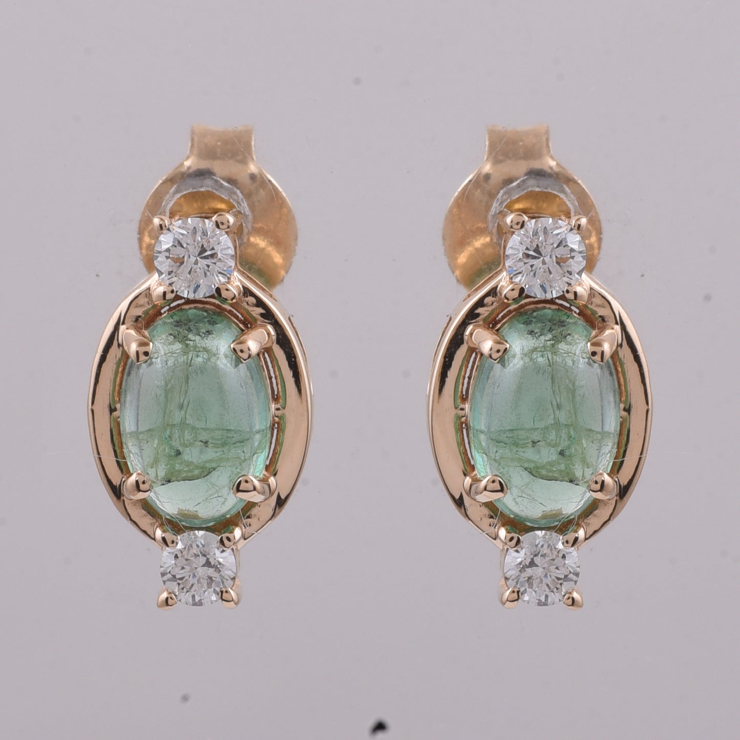 1.22 Ct Oval Cabochon Cut Natural Emerald 14K Gold Earrings