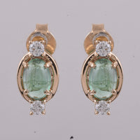 1.22 Ct Oval Cabochon Cut Natural Emerald 14K Gold Earrings