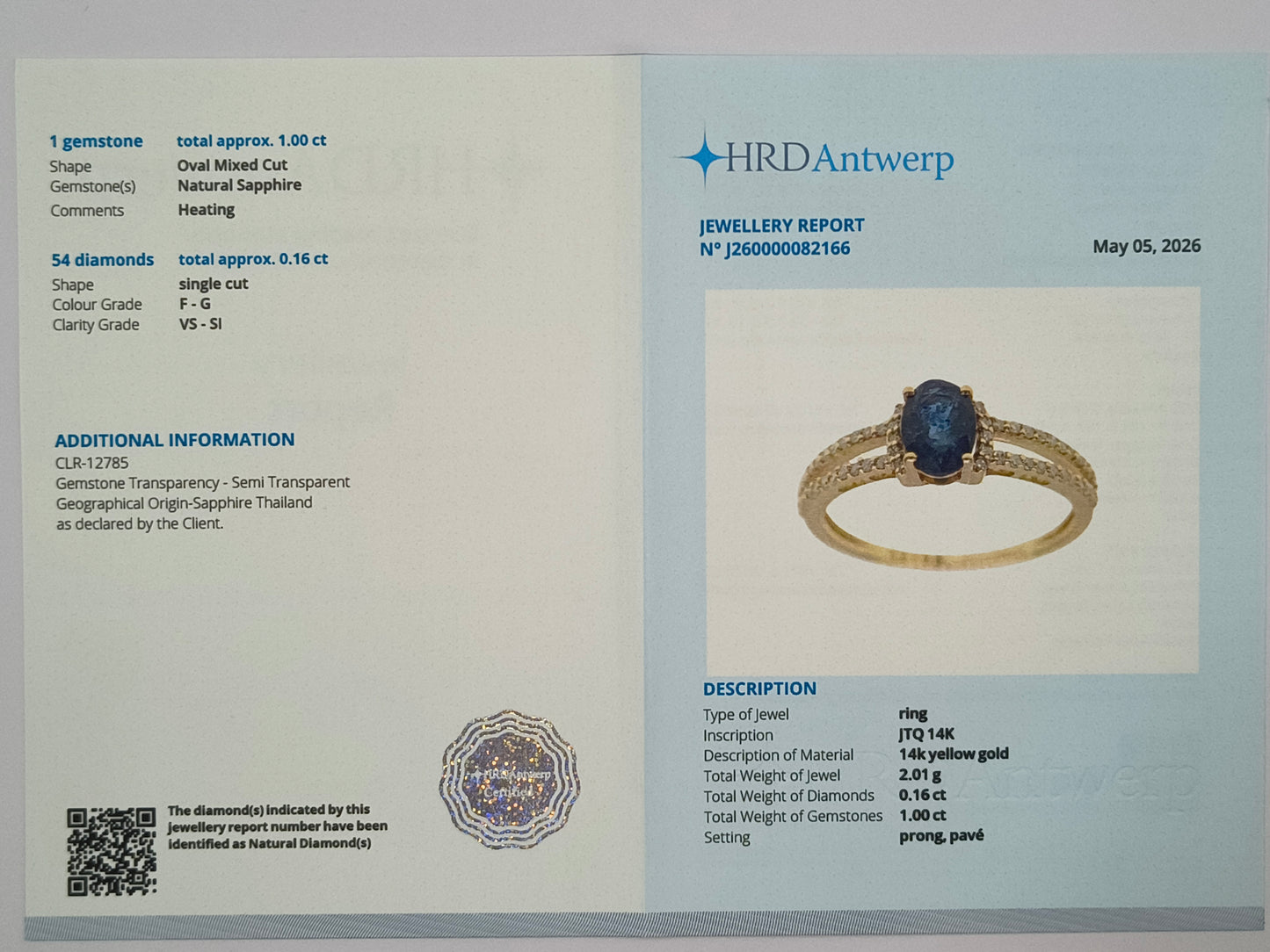 1.16 Ct Oval Mixed Cut Natural Sapphire 14K Gold Ring