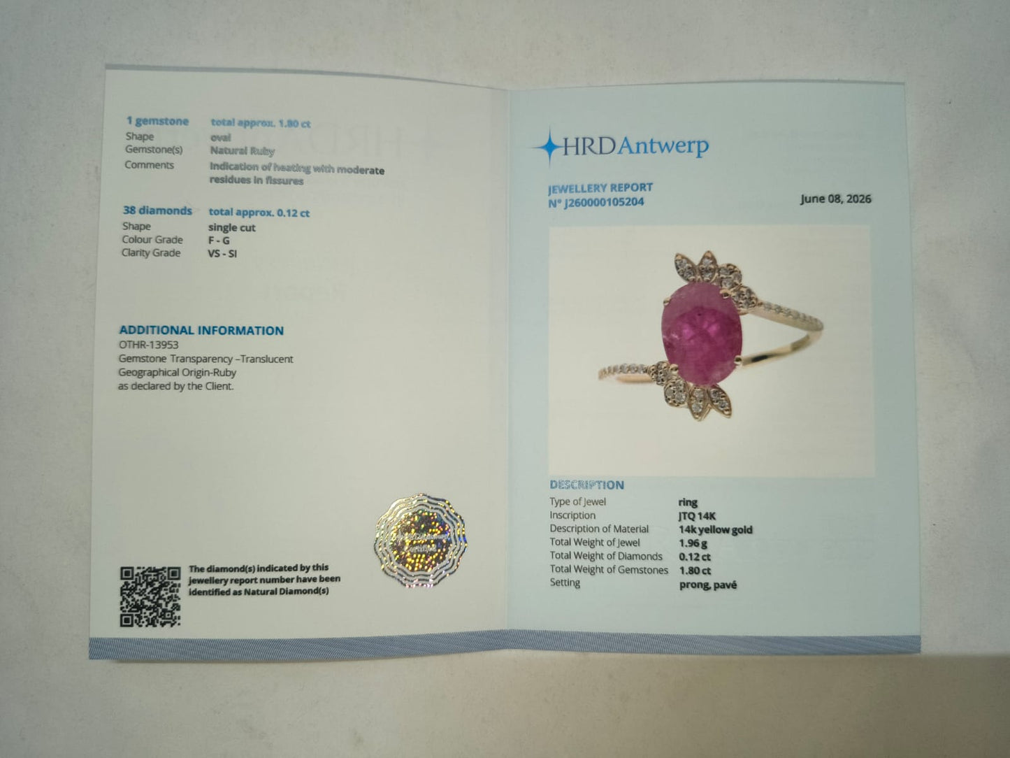 1.92 Ct Oval Mixed Cut Natural Ruby 14K Gold Ring
