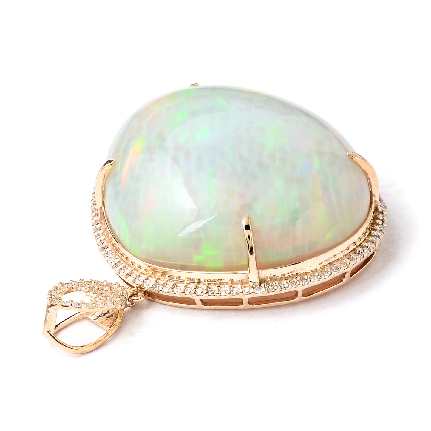 34.90 Ct Pear Cabochon Natural Opal 14K Gold Pendant