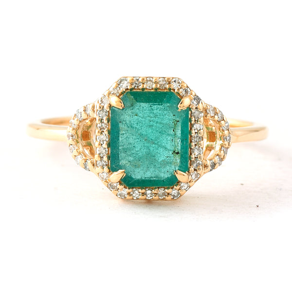 1.31 Ct Octagon Step Cut Natural Emerald 14K Gold Ring