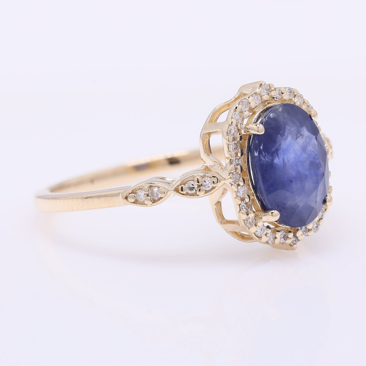 2.11 Ct Oval Mixed Cut Natural Sapphire 14K Gold Ring