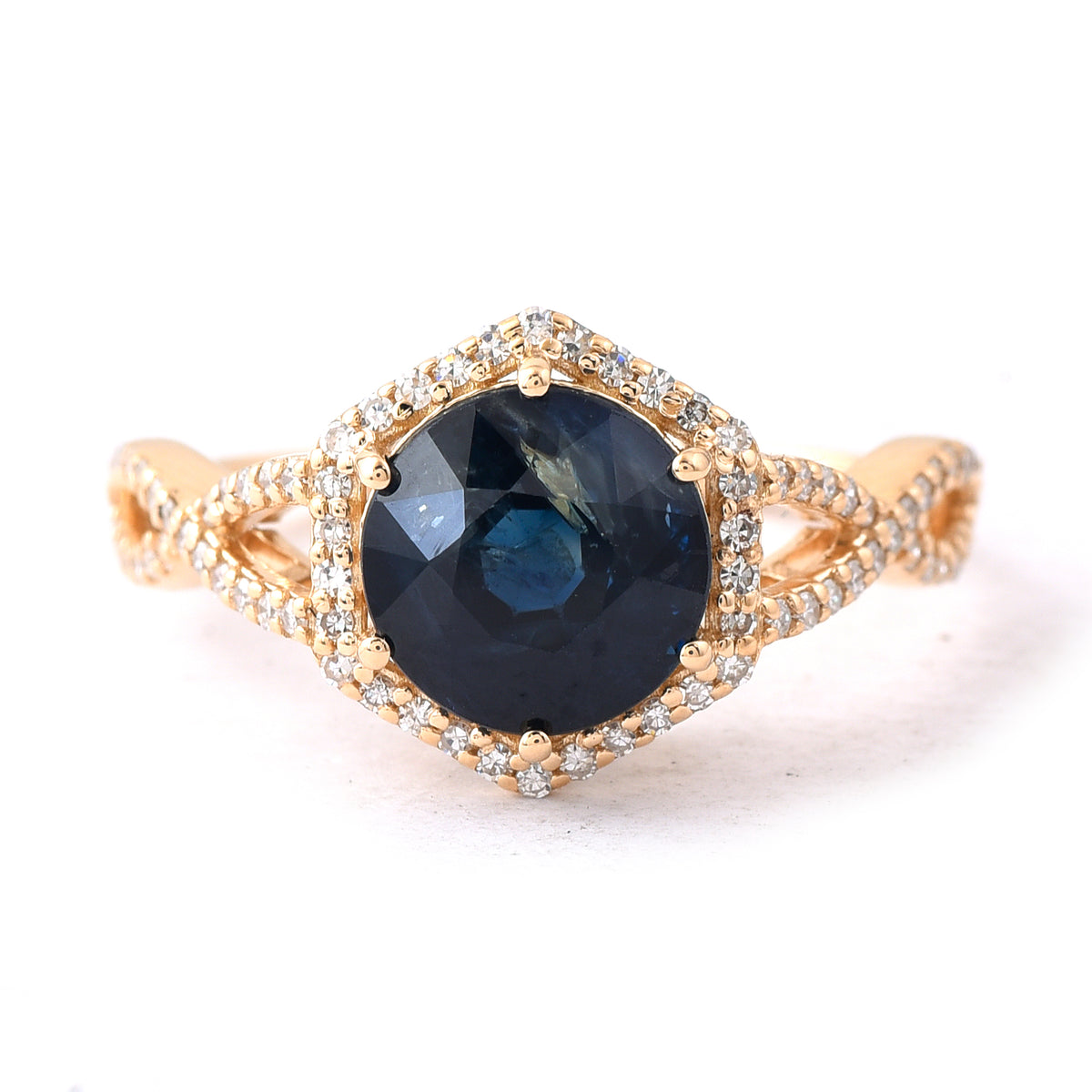 3.19 Ct Round Mixed Cut Natural Sapphire 14K Gold Ring