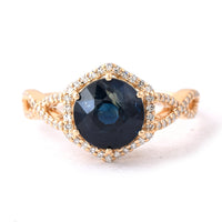 3.19 Ct Round Mixed Cut Natural Sapphire 14K Gold Ring