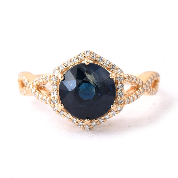 3.19 Ct Round Mixed Cut Natural Sapphire 14K Gold Ring