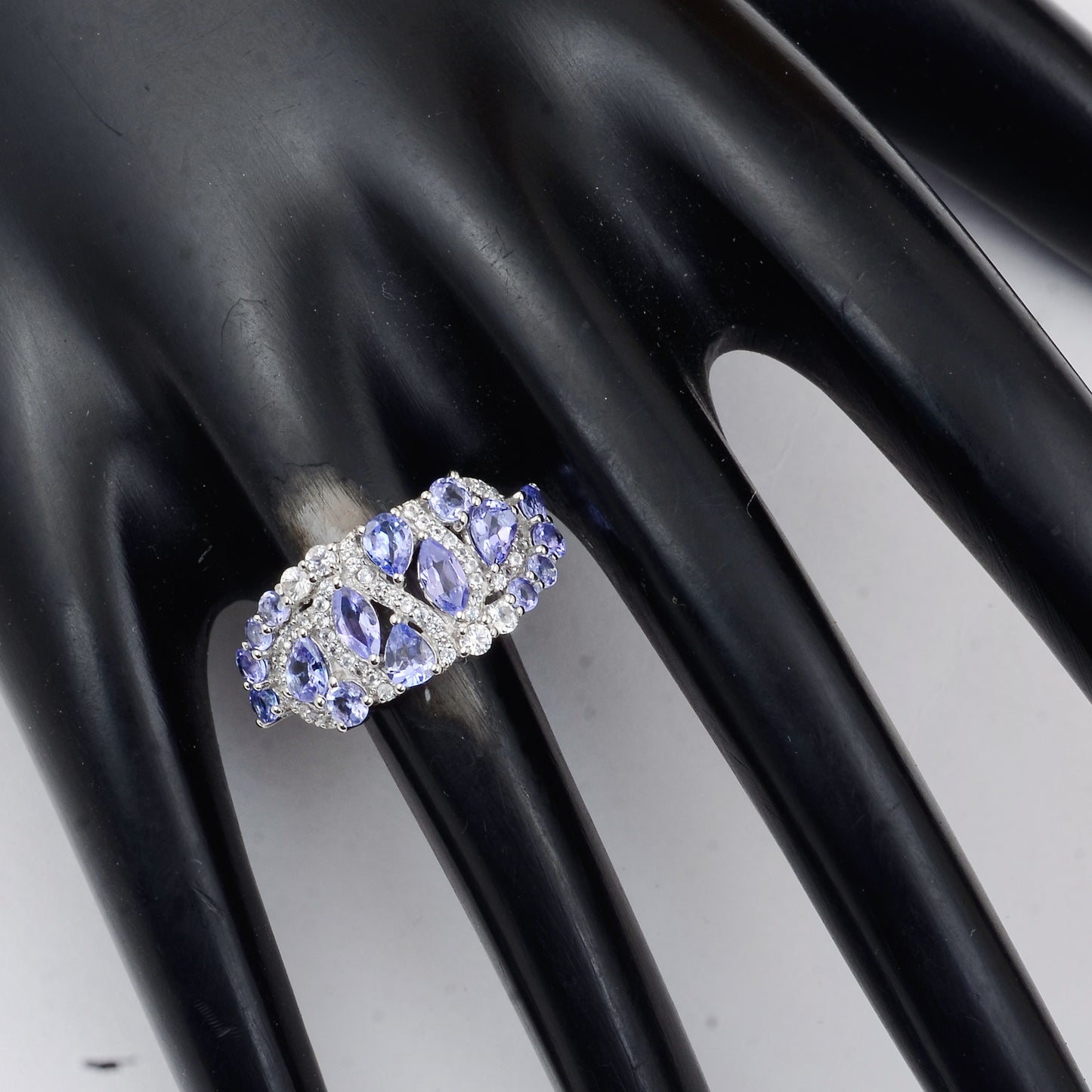 1.94 Ct Marquise Mixed Cut, Round Mixed Cut, Pear Mixed Cut Natural Tanzanite 950 Platinum Ring
