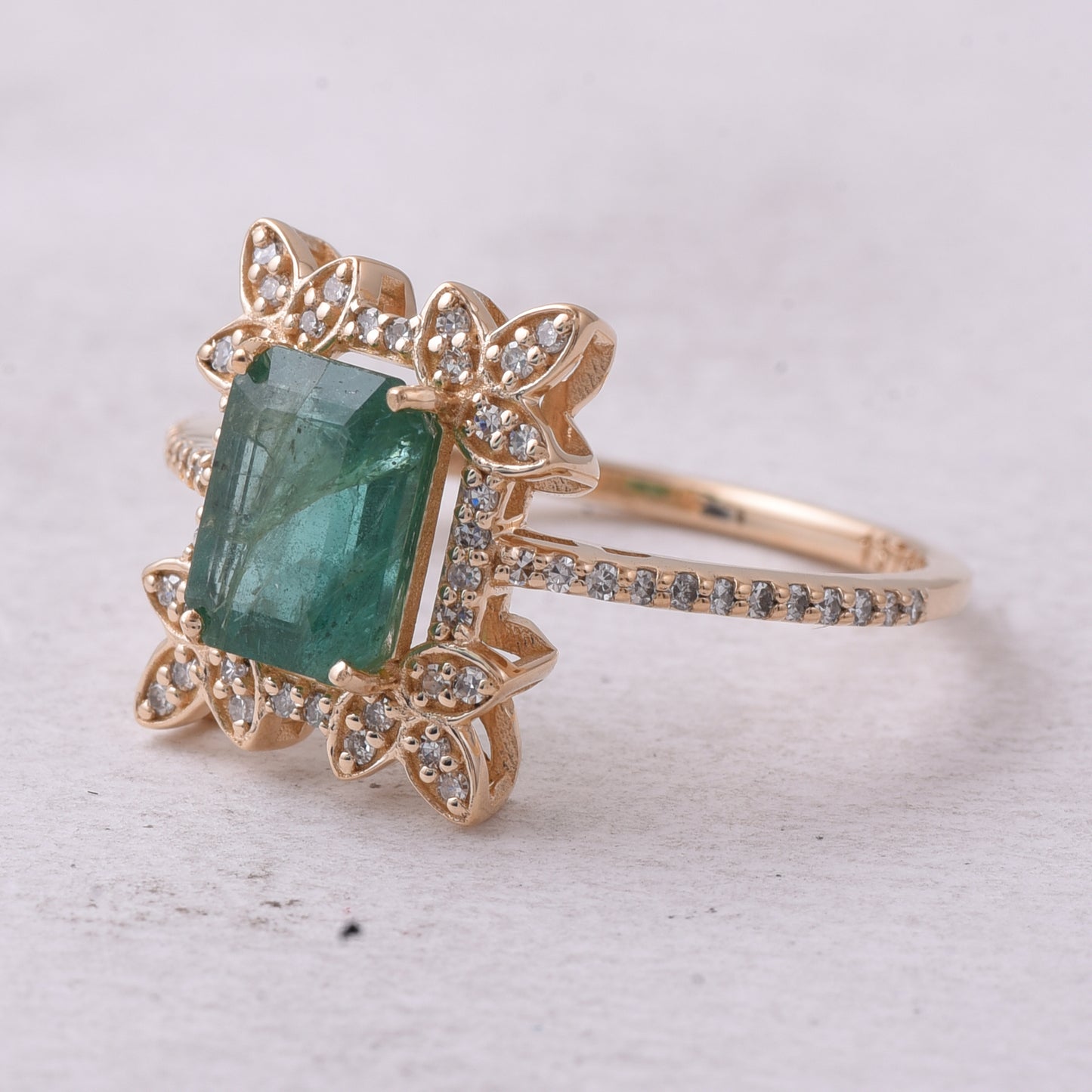 1.46 Ct Octagon Step Cut Natural Emerald 14K Gold Ring