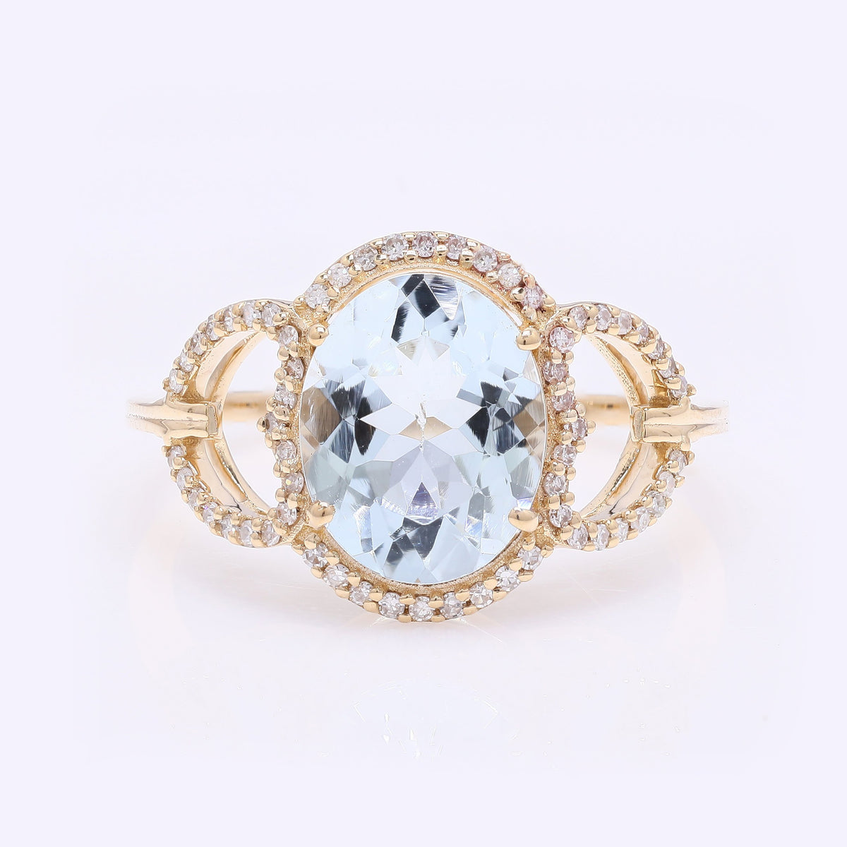2.32 Ct Oval Mixed Cut Natural Beryl Aquamarine 14K Gold Ring