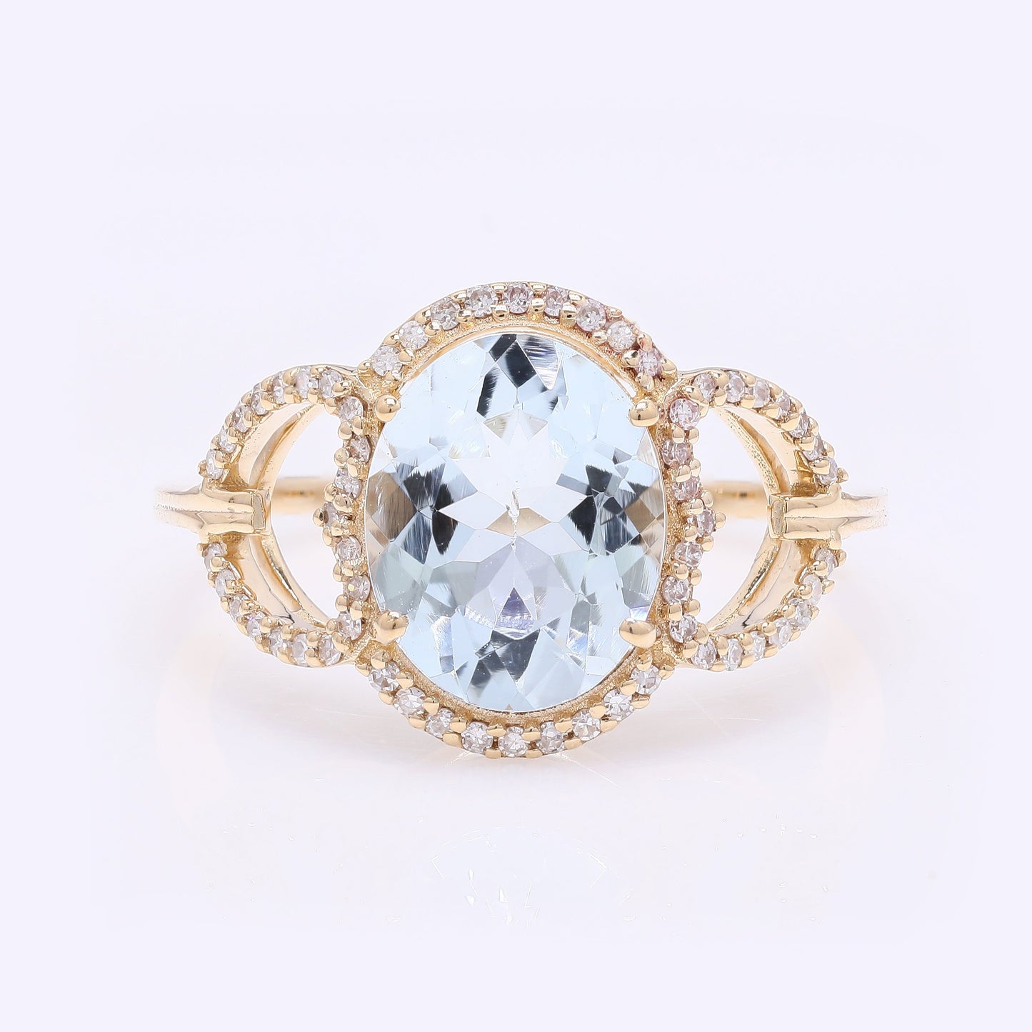 2.32 Ct Oval Mixed Cut Natural Beryl Aquamarine 14K Gold Ring