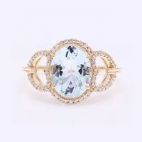2.32 Ct Oval Mixed Cut Natural Beryl Aquamarine 14K Gold Ring