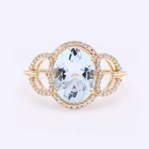 2.32 Ct Oval Mixed Cut Natural Beryl Aquamarine 14K Gold Ring