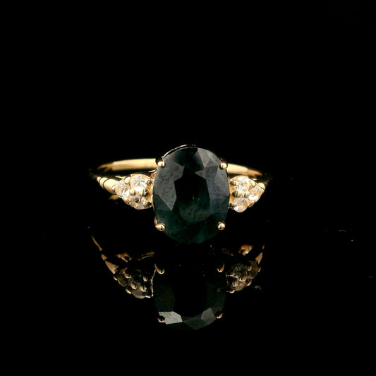 3.14 Ct Oval Mixed Cut Natural Corundum Sapphire 14K Gold Ring