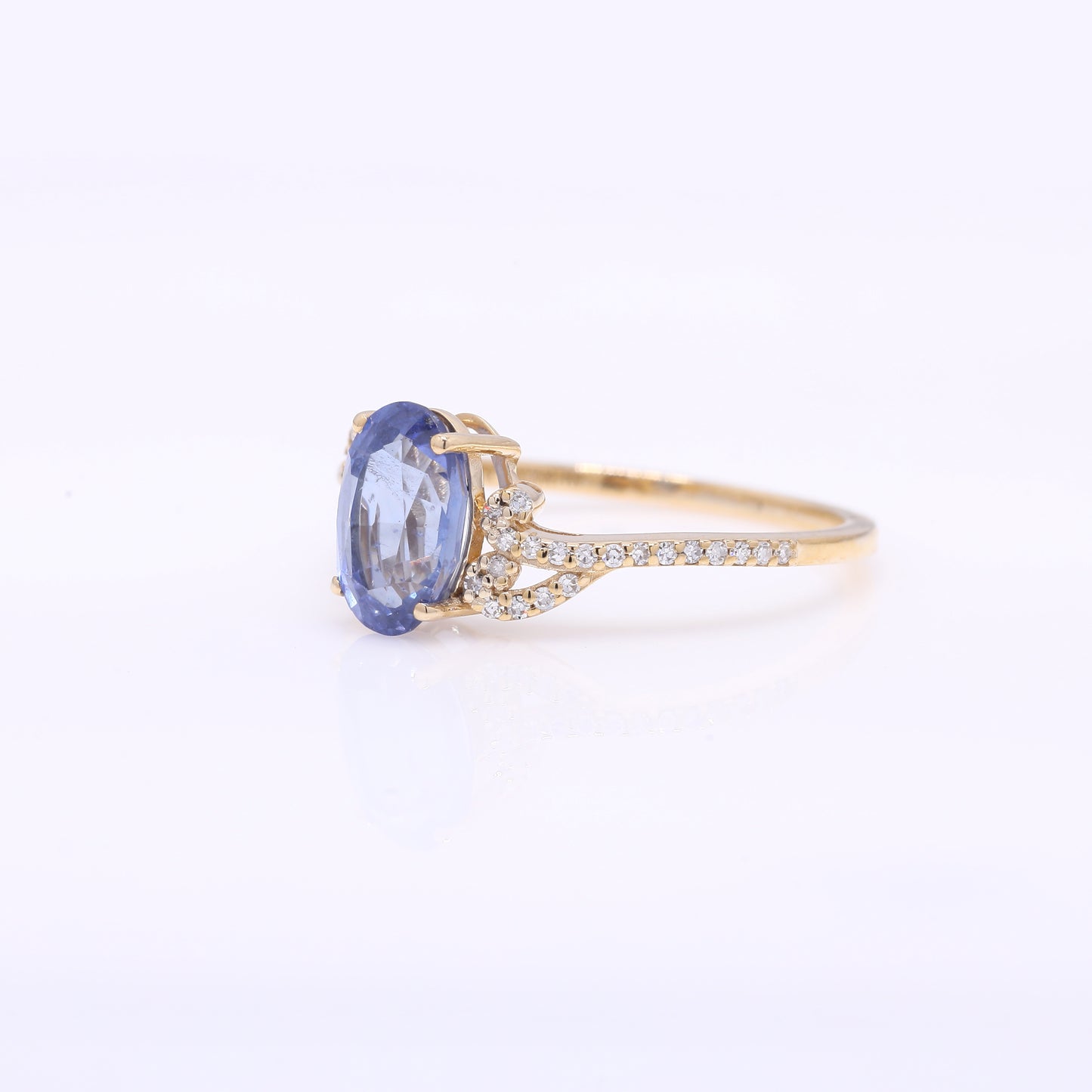 2.08 Ct Oval Mixed Cut Natural Sapphire 14K Gold Ring