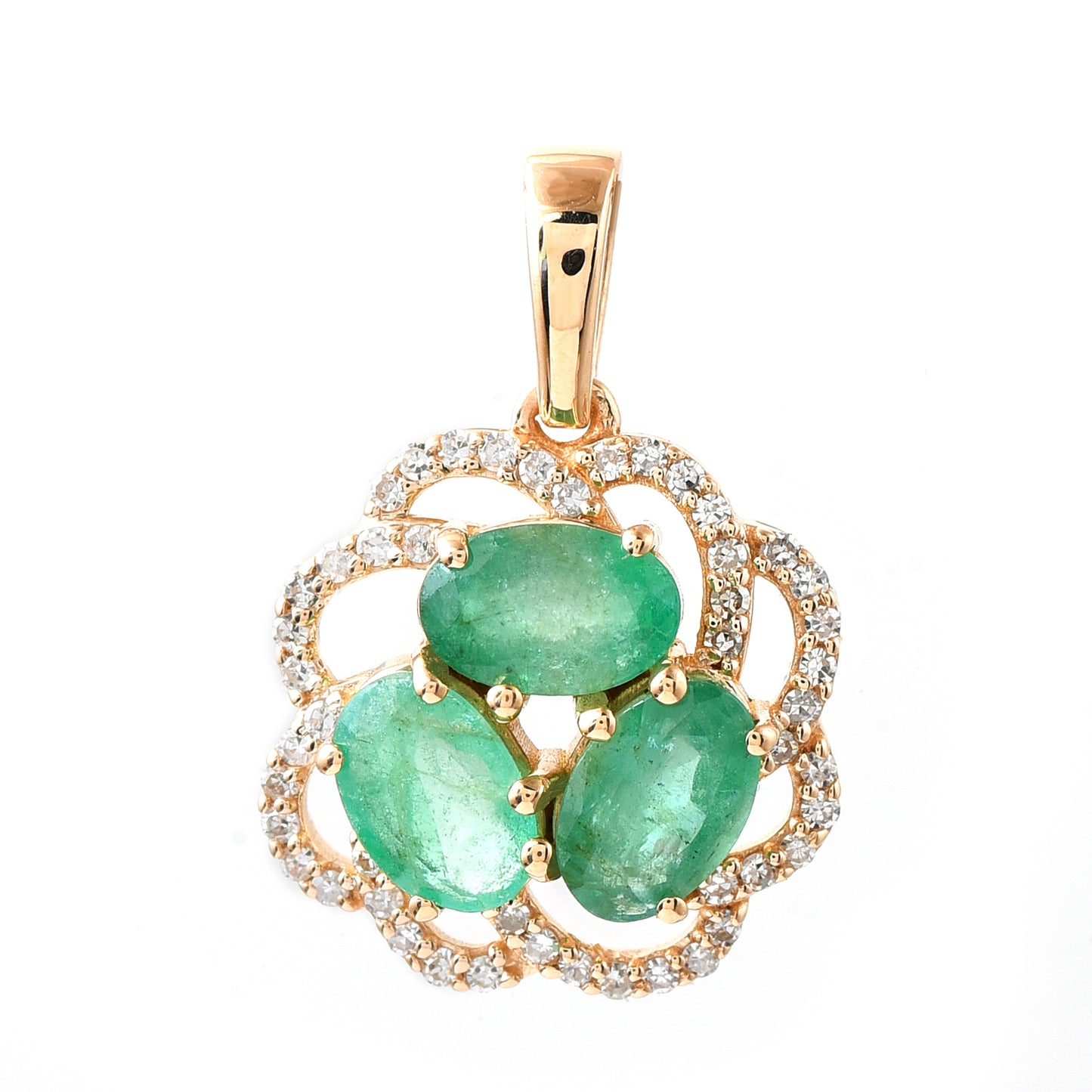 1.53 Ct Oval Mixed Cut Natural Emerald 14K Gold Pendant