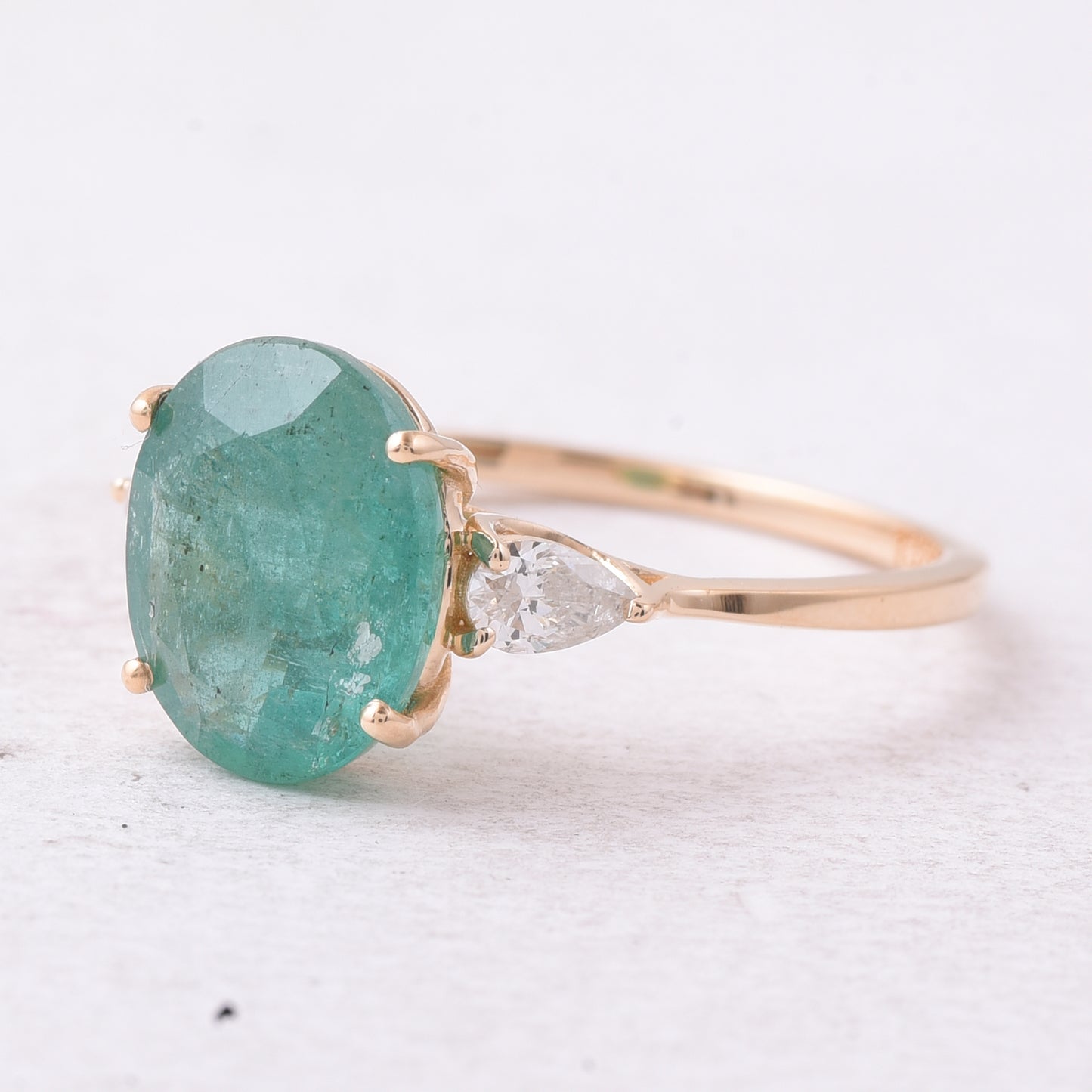 2.94 Ct Oval Mixed Cut Natural Emerald 14K Gold Ring