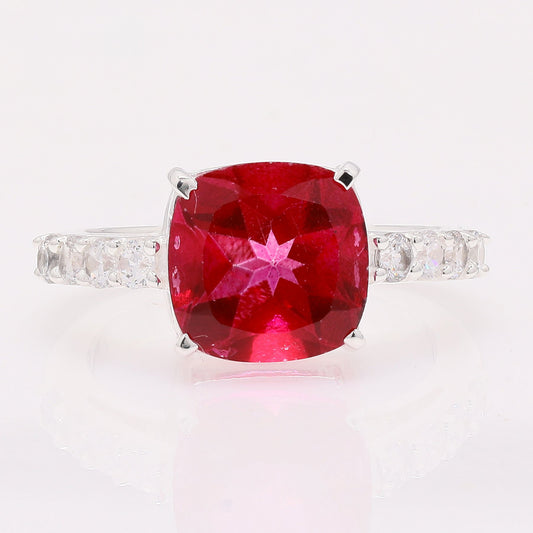 5.75 Ct Cushion Pink Topaz 925 Silver Ring
