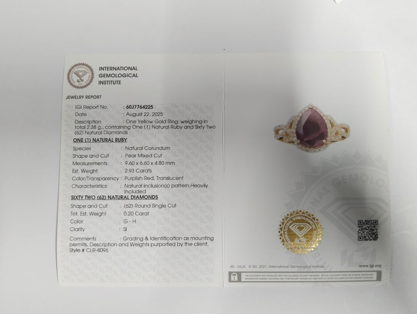 3.13 Ct Pear Mixed Cut Natural Corundum Ruby 14K Gold Ring