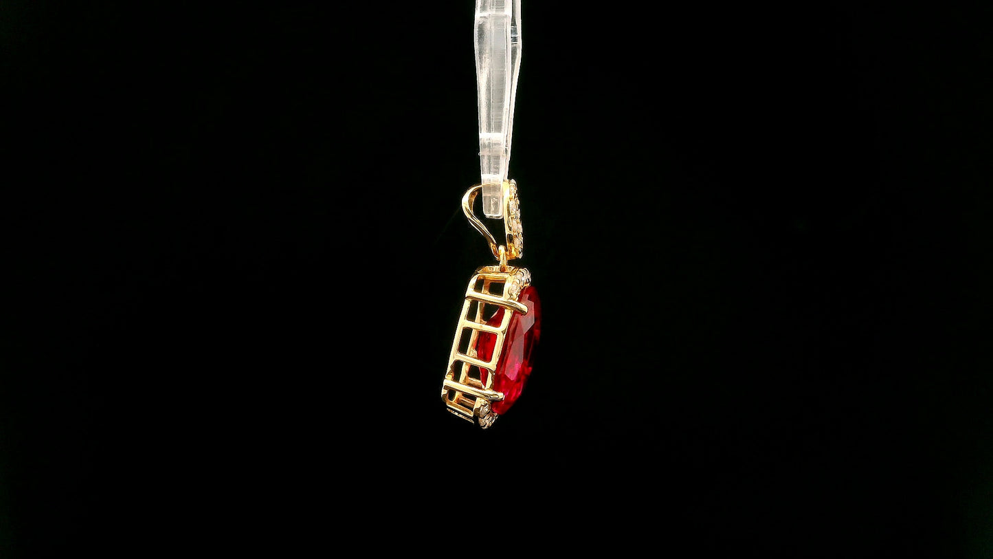 4.58 Ct Oval Lab Grown Ruby 14K Gold Pendant