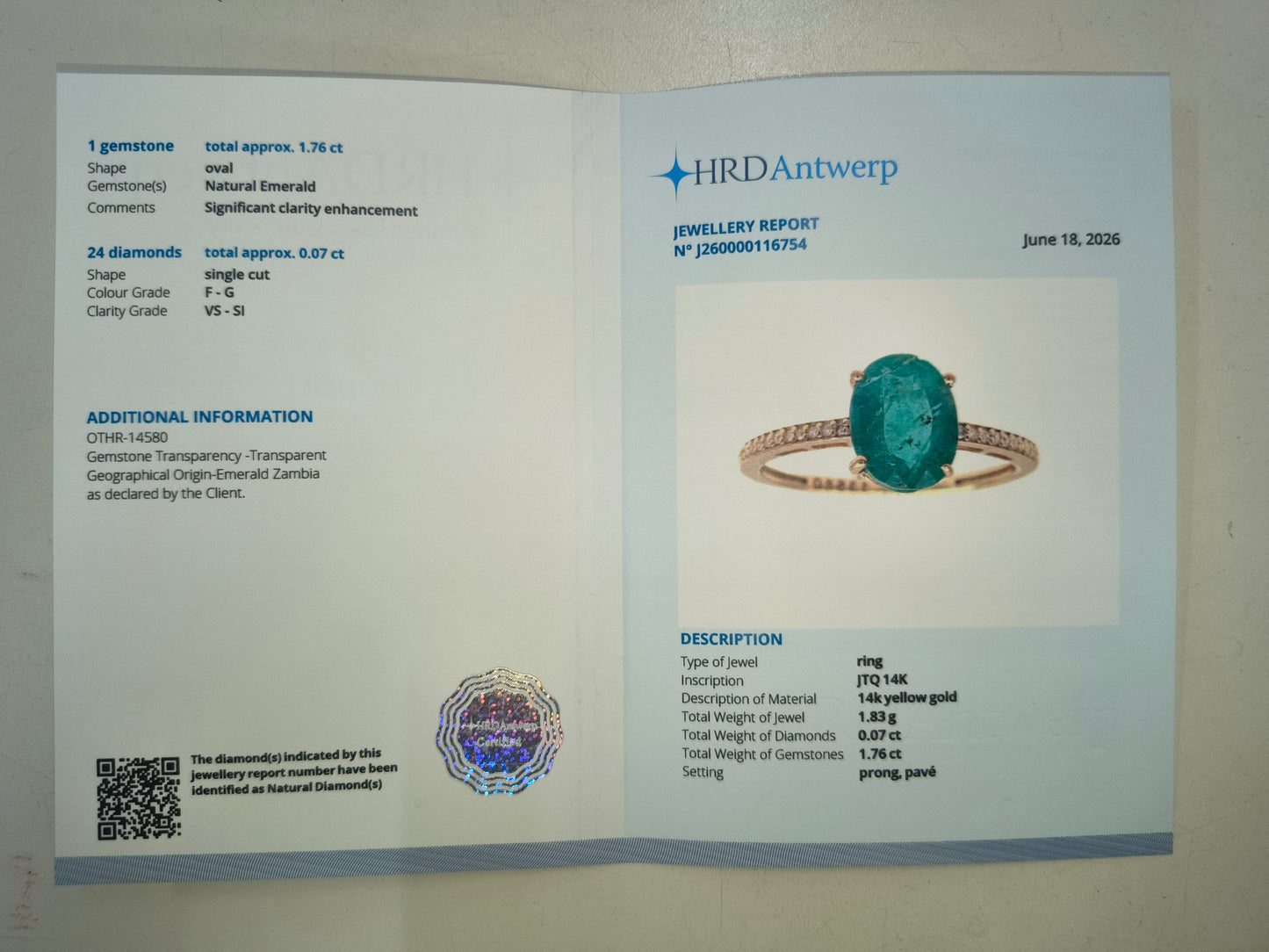 1.83 Ct Oval Natural Emerald 14K Gold Ring