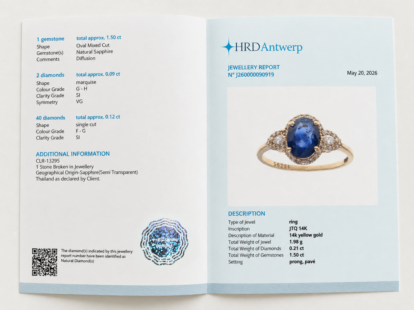 1.71 Ct Oval Mixed Cut Natural Sapphire 14K Gold Ring