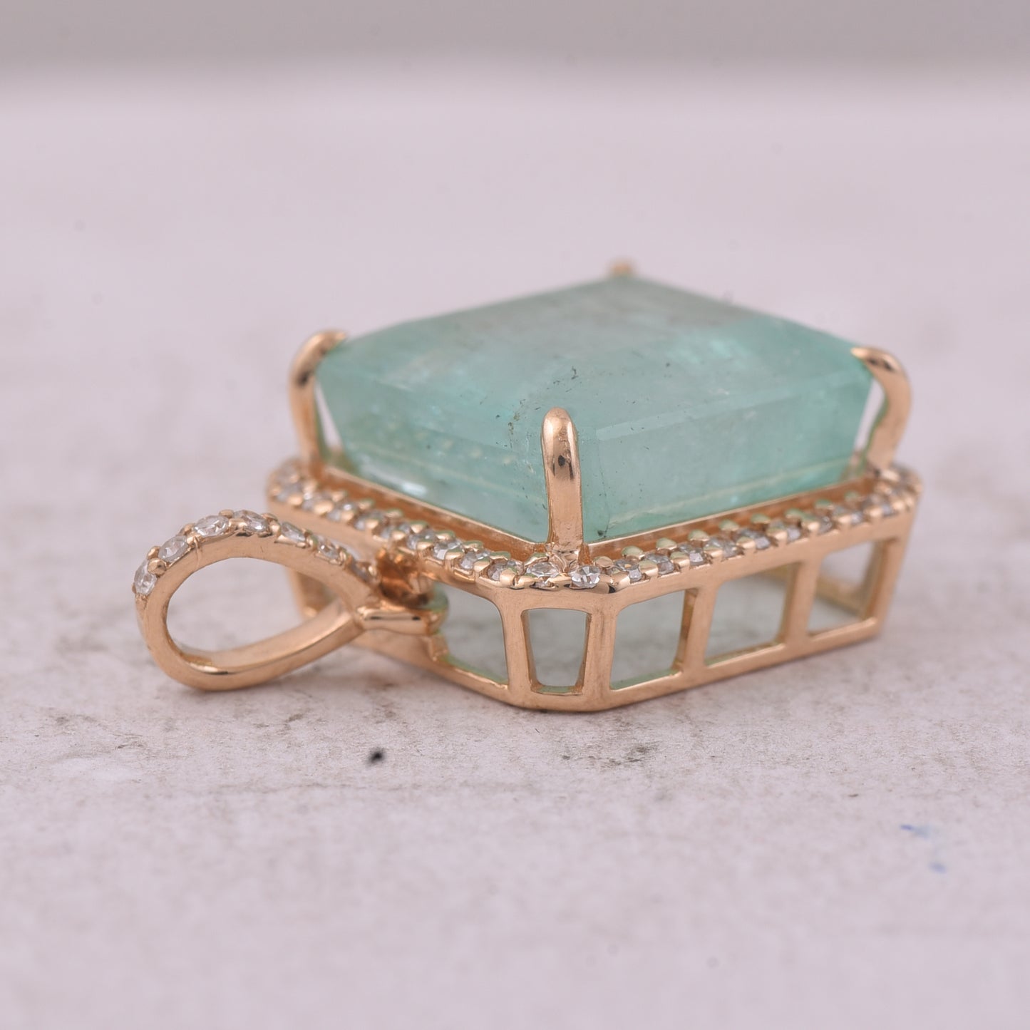 6.36 Ct Octagon Step Cut Natural Emerald 14K Gold Pendant